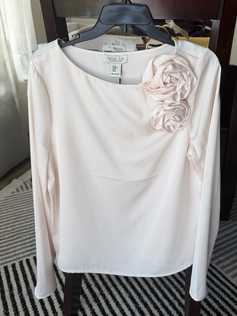 Rachel Zoe Cream Long-Sleeve Top with Rosette Detail